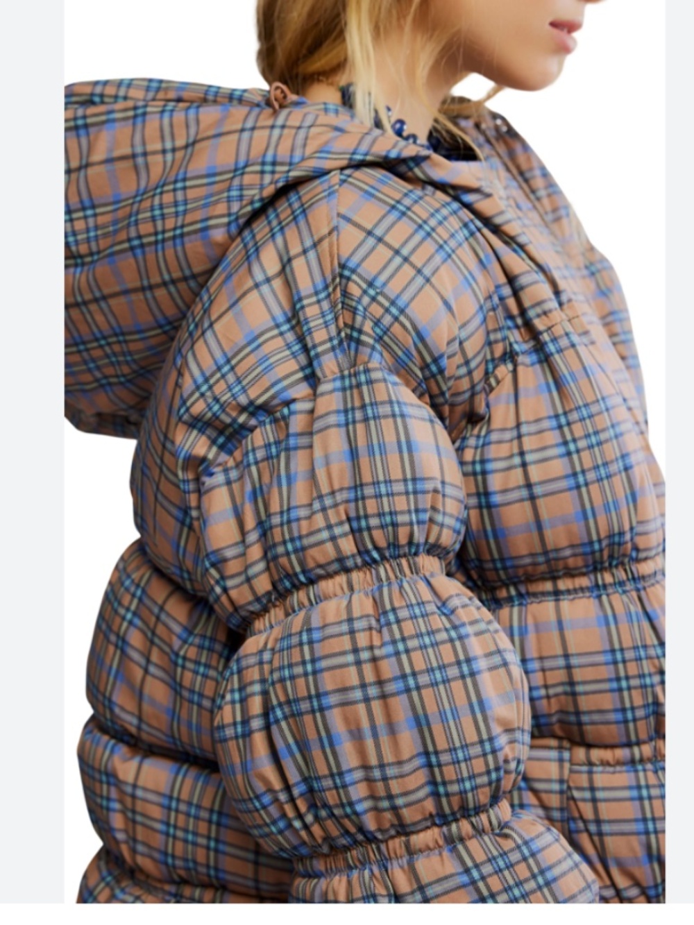 Free People Party of One Medium M brown plaid puffer - Picture 3 of 7